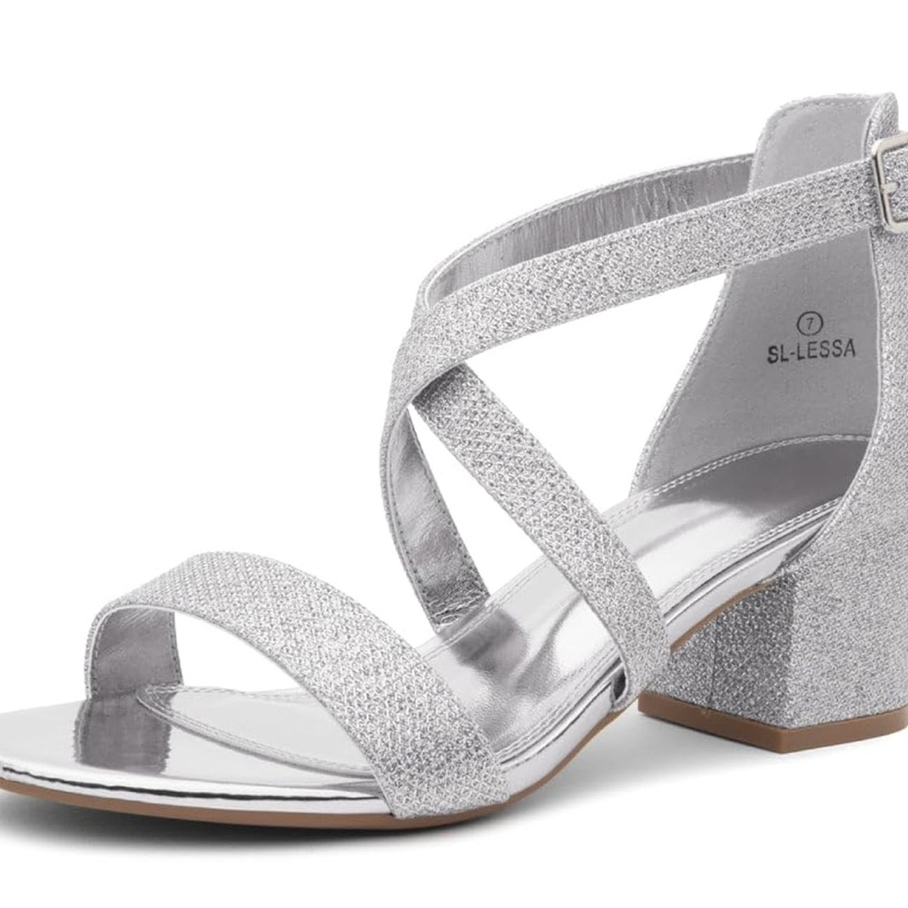 Elegant Silver Block Heel Sandals - Picture 2 of 4